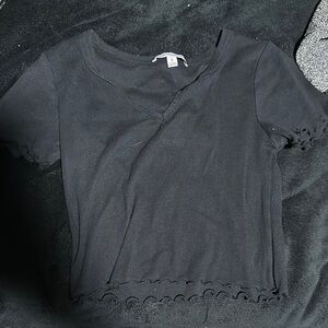 Black Ribbed Short Sleeve Top